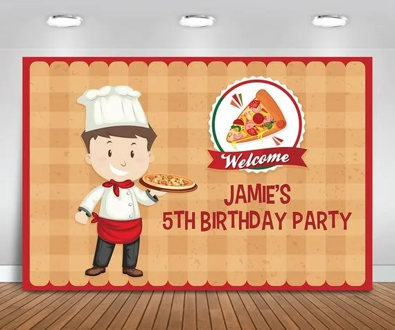 custom Pizza Cook Cute Checkered Birthday background  High quality Computer print party backdrop