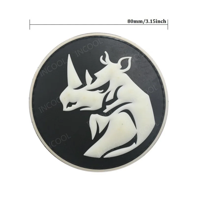 PVC Patch Rhino Head Hook Patch Rhinoceros Rubber Patches Armband For Clothing Backpack