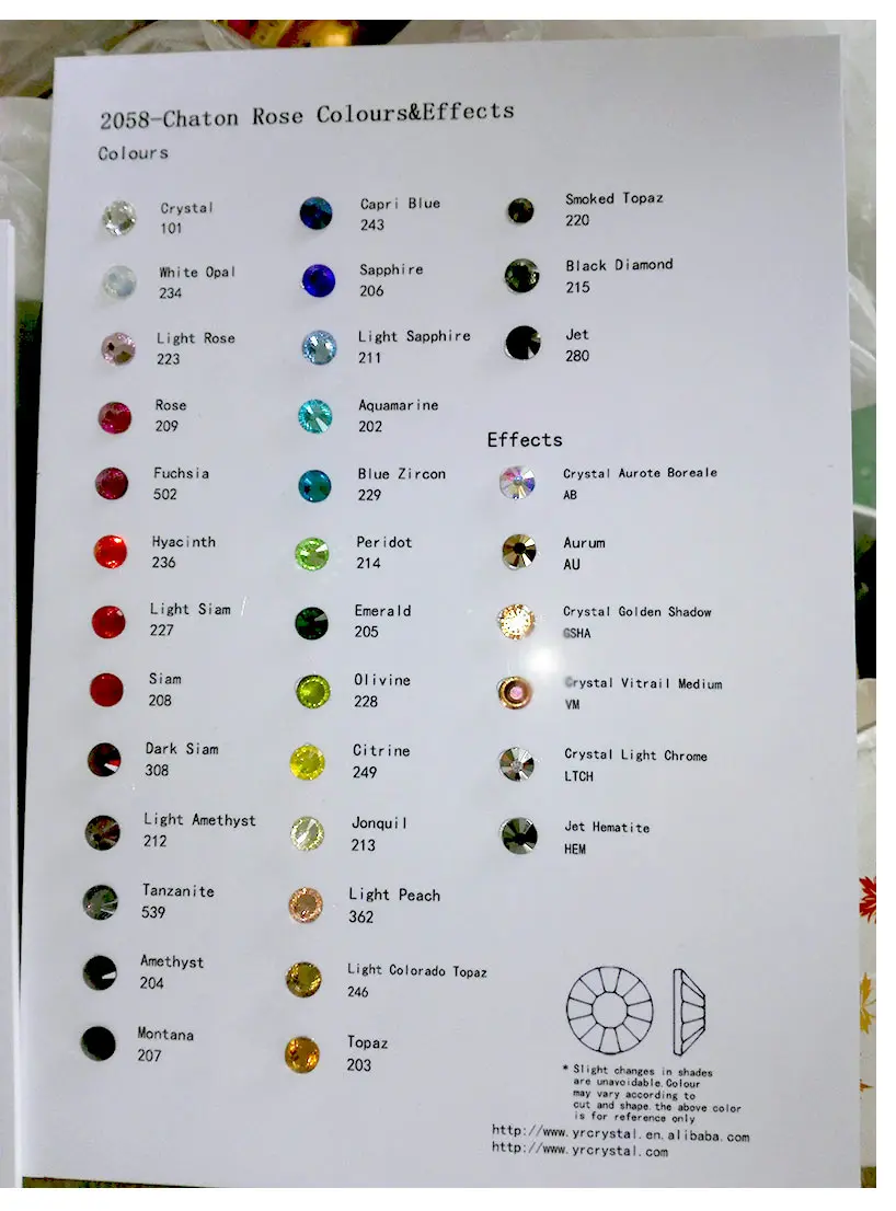 Flatback Non Hotfix (Hotfix) Rhinestone Color Chart Crystals Stones Color Card