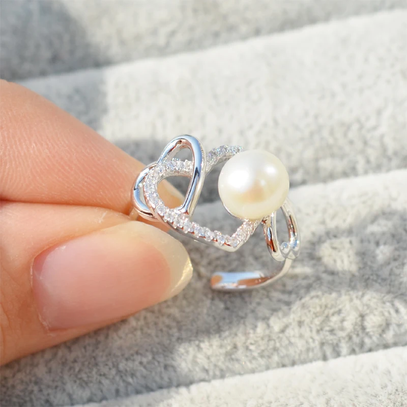 S925 Sterling Silver Hearts Design Pearl Rings Settings Women DIY Handmade Pearl Rings Components 3Pcs/Lot