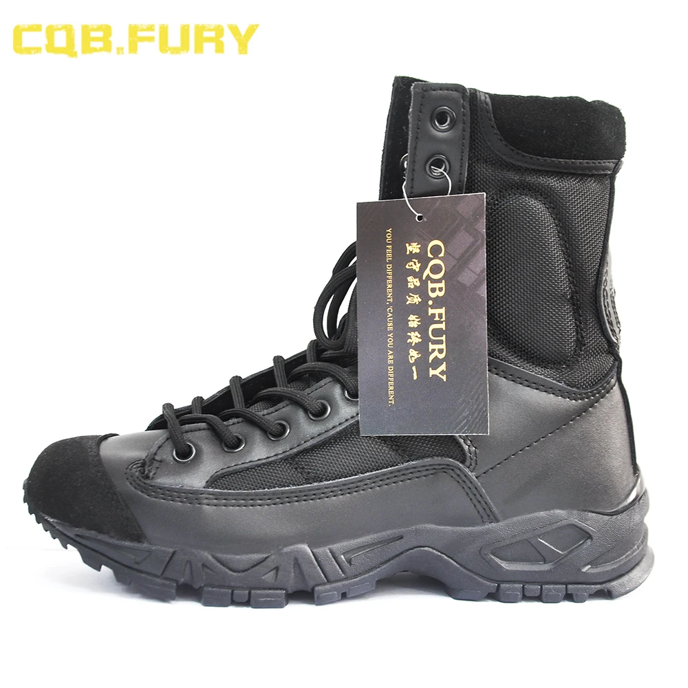 CQB.FURY Mens Leather Tactical Boots ankle strap black Leather Boots comfortable Breathable size 38-46 ZD-Airborne