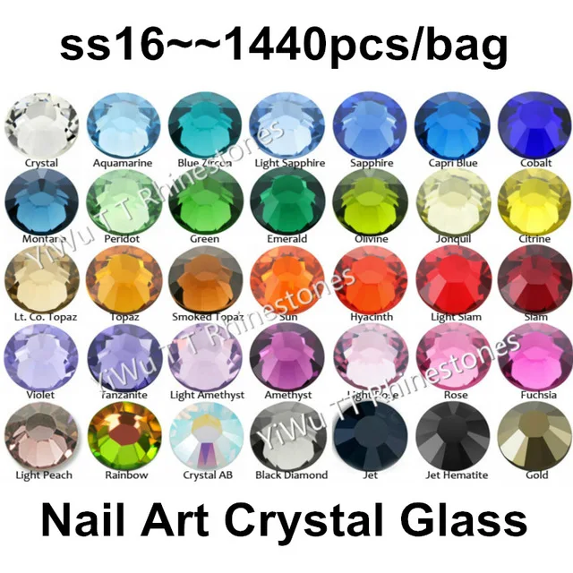 Super Shiny 1440pcs/bag,SS16 (3.8-4.0mm) Multi Colors Crystal AB 3D Flat Back Non Hotfix Nail Art Rhinestones Decoration