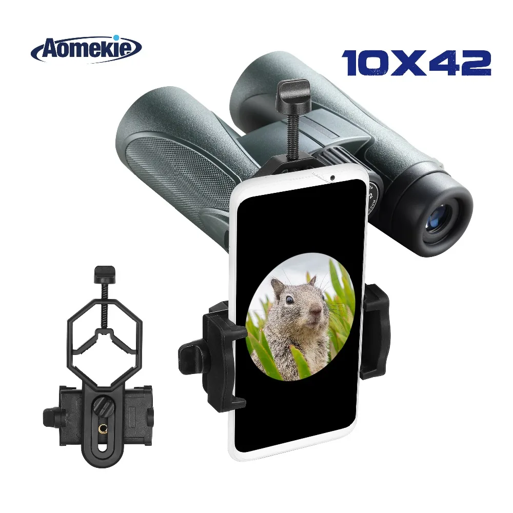 

AOMEKIE Professional 10X42 Binoculars FMC Lens HD Wide Field of View for Hunting Bird Watching with Phone Holder Carrying Bag