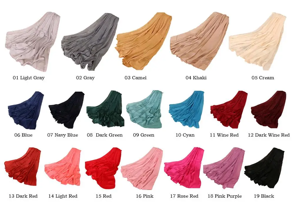 New Women Imitated Silk Hijab Muslim Hijab Plain Long Scarf Maxi Shawls Head Wrap Stole Pashmina Solid Color Turban 180*100cm