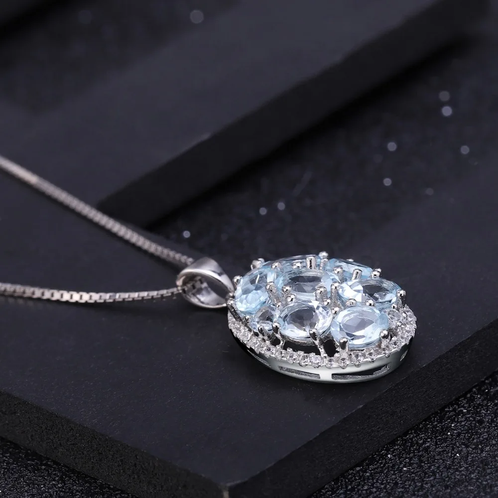 GEM\'S BALLET 3.90Ct Natural Sky Blue Topaz Gemstone Elegant Pendant Necklace for Women Fine Jewelry 925 Sterling Silver Collier