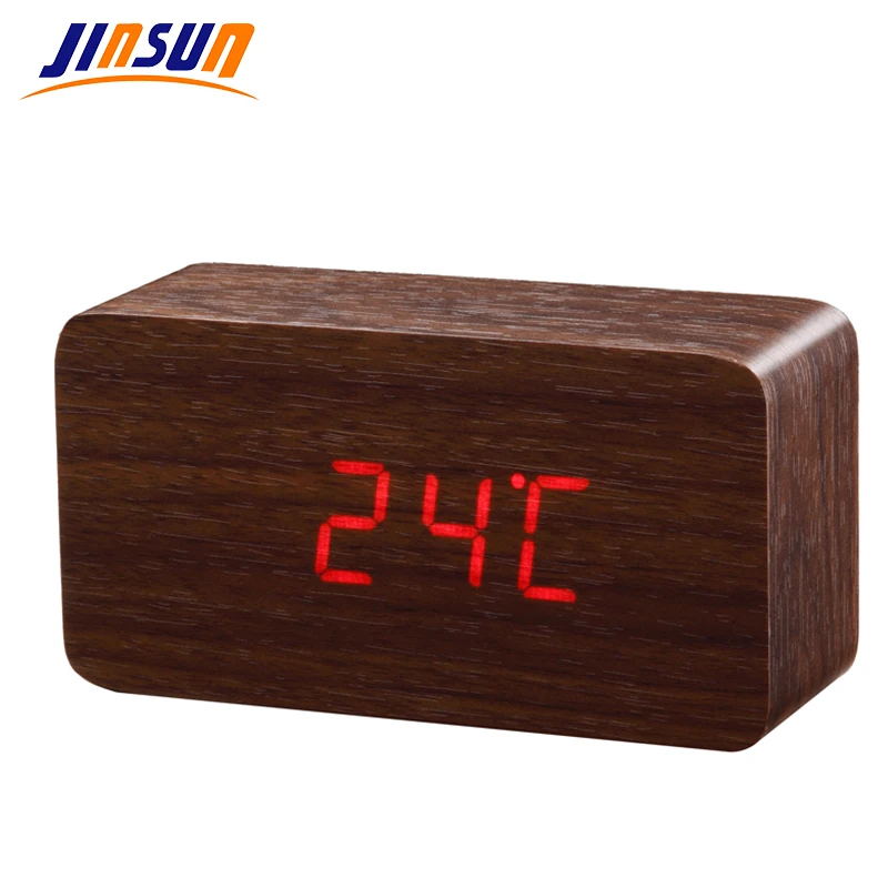 JINSUN Best High-end Alarm clocks Thermometer Wood Wooden LED Digital Voice Table Clock Digital Clock Wekker KSW103-C-BN