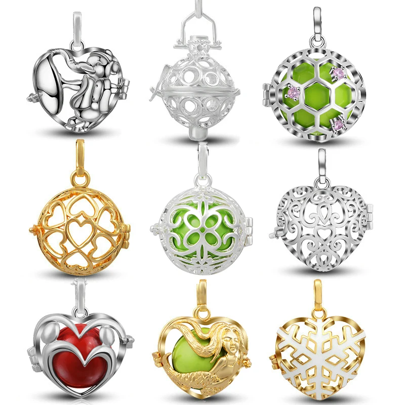 Eudora 20mm Cage Pendant Snow Flower mermaid Style Locket Cage Aroma Diffuser Ball Cages for Chime ball lava Stone DIY Jewelry