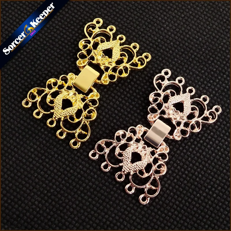 5PCS Jewelry Findings & Components Flower Filigree Metal Copper Diy Pearl Beads Necklace Toggle Connector Vintage Gold Clasps