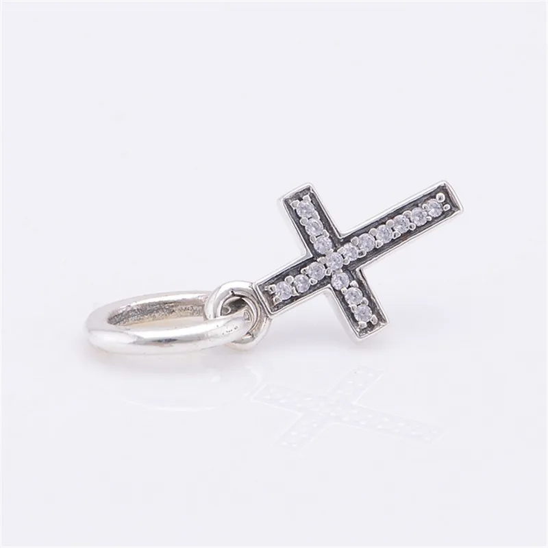 Fits European Charms Bracelet 925 Sterling Silver Clear Crystal Cross Spacer Charms Bead Women DIY Jewelry Making Free Shipping