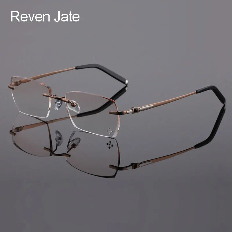 Reven Jate 611 Pure Titanium Rimless Diamond Cutting Man Glasses Frame Optical Prescription Eyeglasses Men Eyewear Fashion