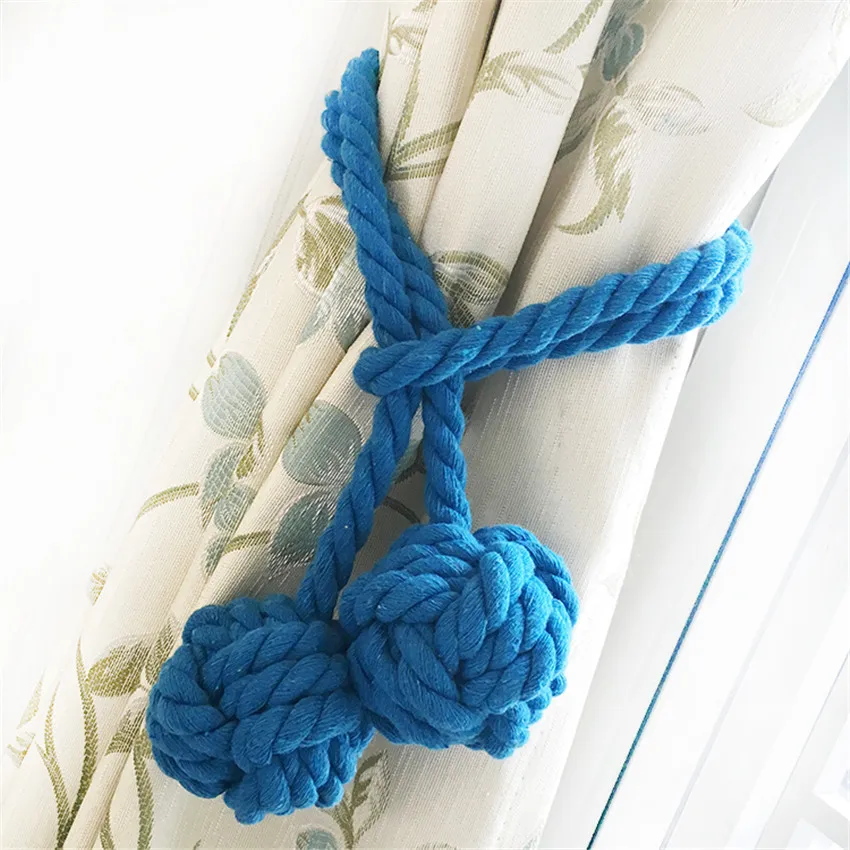 XWL 2Pcs Hand Woven Cotton Hemp Curtain Hanging Ropes Double Balls Curtain Accessories Tie Backs Decorative Straps Buckle Clasp