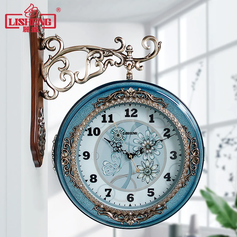 European Double-sided Wall Clock Living Room Atmosphere American Mute Quartz Clock Fashion Personality Wall Clocks