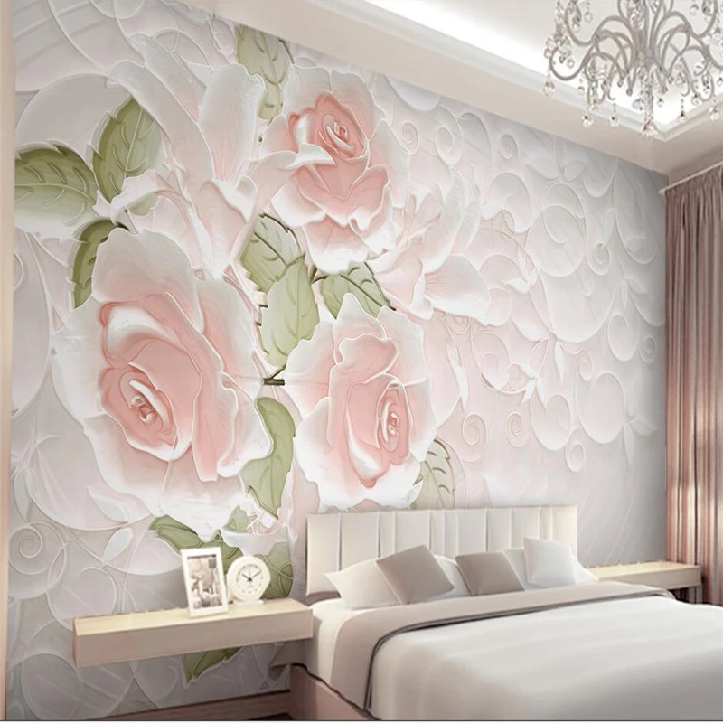 

wellyu papel de parede 3D embossed roses more simple European TV background wall custom large mural green wallpaper