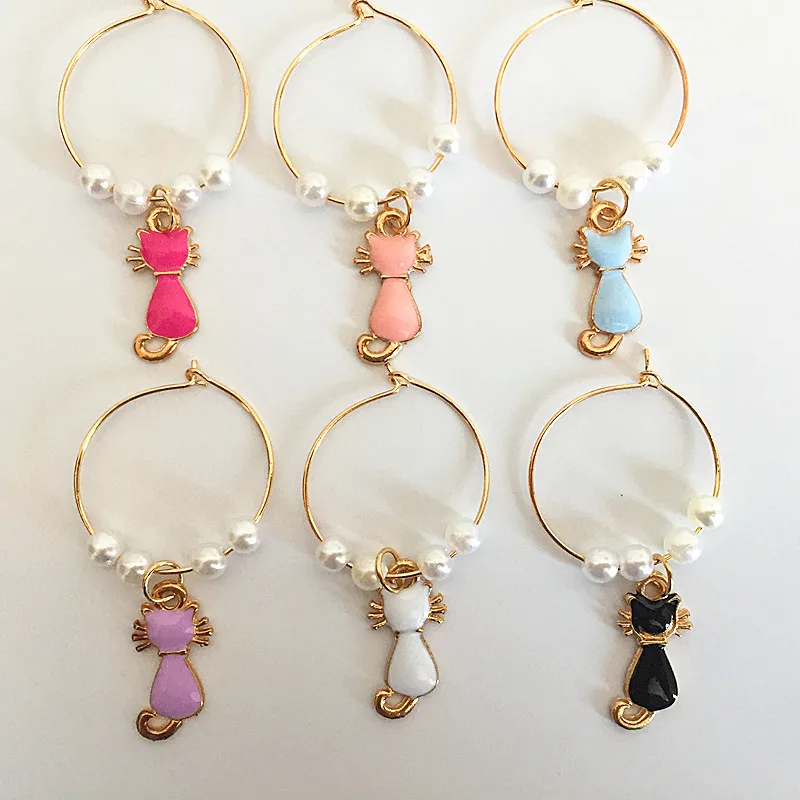 6 Pieces Kitty Cat Wine charm New Fashion Wine Glass Charms Rings Marker Christmas Party Bar Table Decorations Christmas Gift