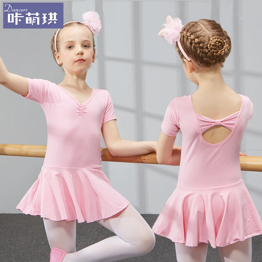 Vestido de dança infantil, vestidos de verão de algodão para meninas, vestido de prática de dança com manga curta, roupa de balé infantil, uniforme de dança com 10 cores