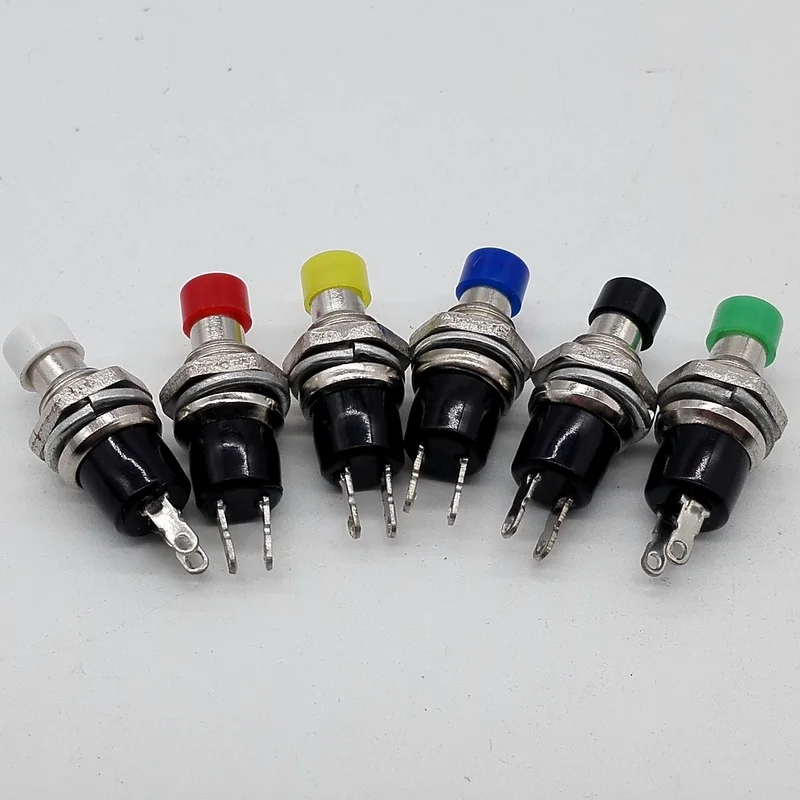 7mm Thread Multicolor 2 Pins Momentary Push Button Switch AC 250V 1A 2 Pin SPST Off/(On) NO Normally