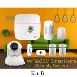 (1 set Kit B) Vcare WIFI GSM Dual-network Intelligent Alarm system IOS&Andorid APPS Camera Home Security Alarm PIR Door open