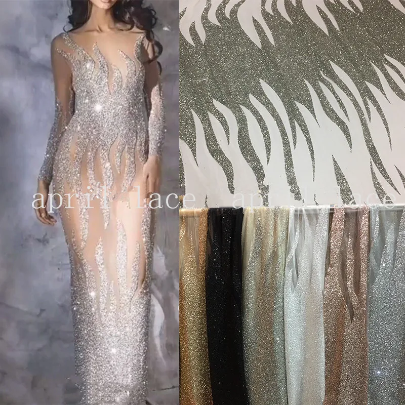 Imagem -04 - Nova Metros D471 Stock Champagne Ouro Dot Lace Brilhante Glitter Lace para o Casamento Africano Vestido da Senhora 2023