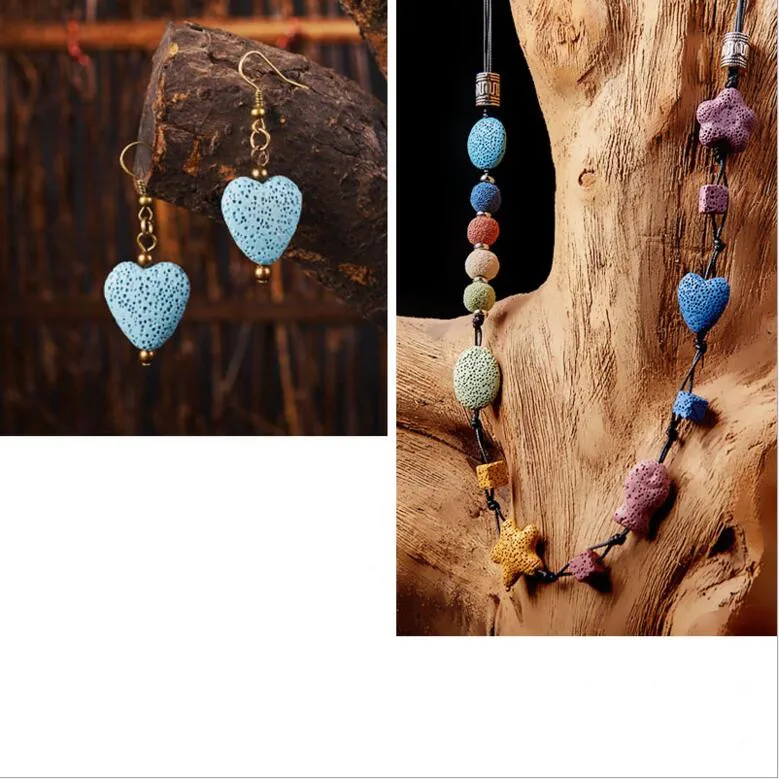 Natural Stone Black White Volcanic Lava Beads Heart Shape Rock Spacer Beads For Necklace Earrings DIY Jewelry Making Z833