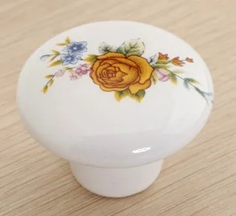 

ceramic drawer kitchen cabinet knob handle white yellow flower porcelain dresser cupboard furniture door decoration pull knob