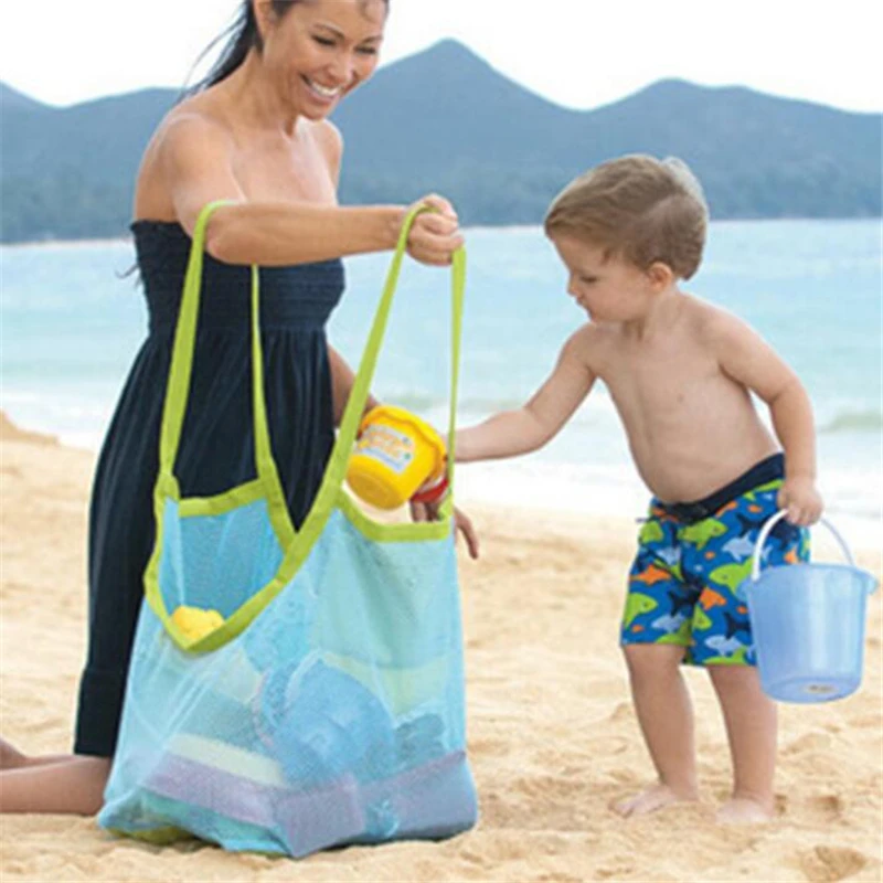 Saco de praia de malha grande tamanho para mãe e bebê, tamanho grande, saco do mensageiro para as crianças, armazenamento ferramenta de brinquedo,