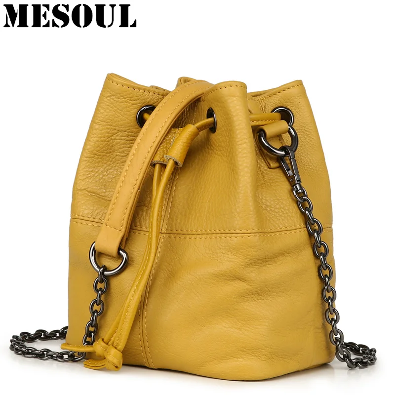 Fashion Handbags Bucket Bag Soft Genuine Leather Women Shoulder Bags Candy Color Chains Lingge Small Purses Ladies Messenger Bag