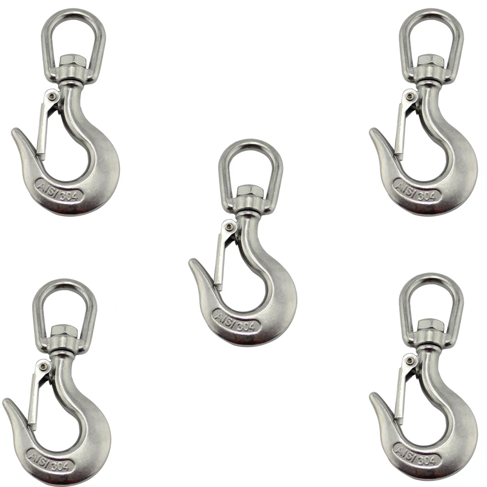 Stainless Marine Eye Lift Swivel Crane Hooks with Safety Load Limit of 650Kg for Lifting 5pcs 5/16 inch