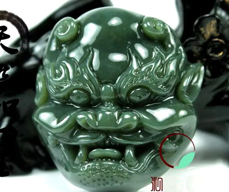 Hand-Carved Green Jade Devil Head Jadeite Lucky Men Belt Buckle Ward off evil Spirits Waist Ornament*Appraisal Certificate