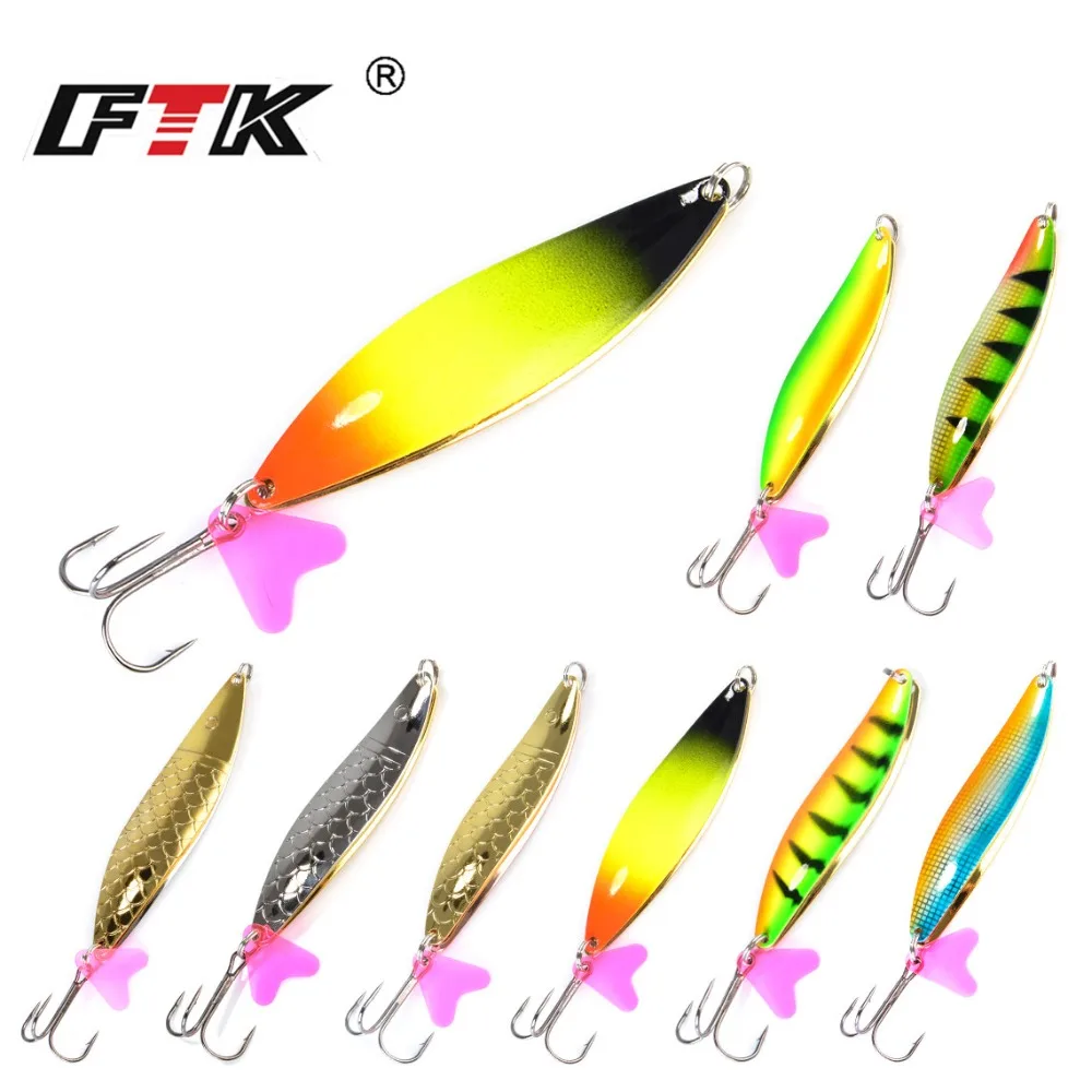 FTK 1pc Fishing Lure 24g 28g 35g Double Spoon Lure With Treble Hook Carp Spinner Bait Metal Jigging Hard Bait For Pike Fishing