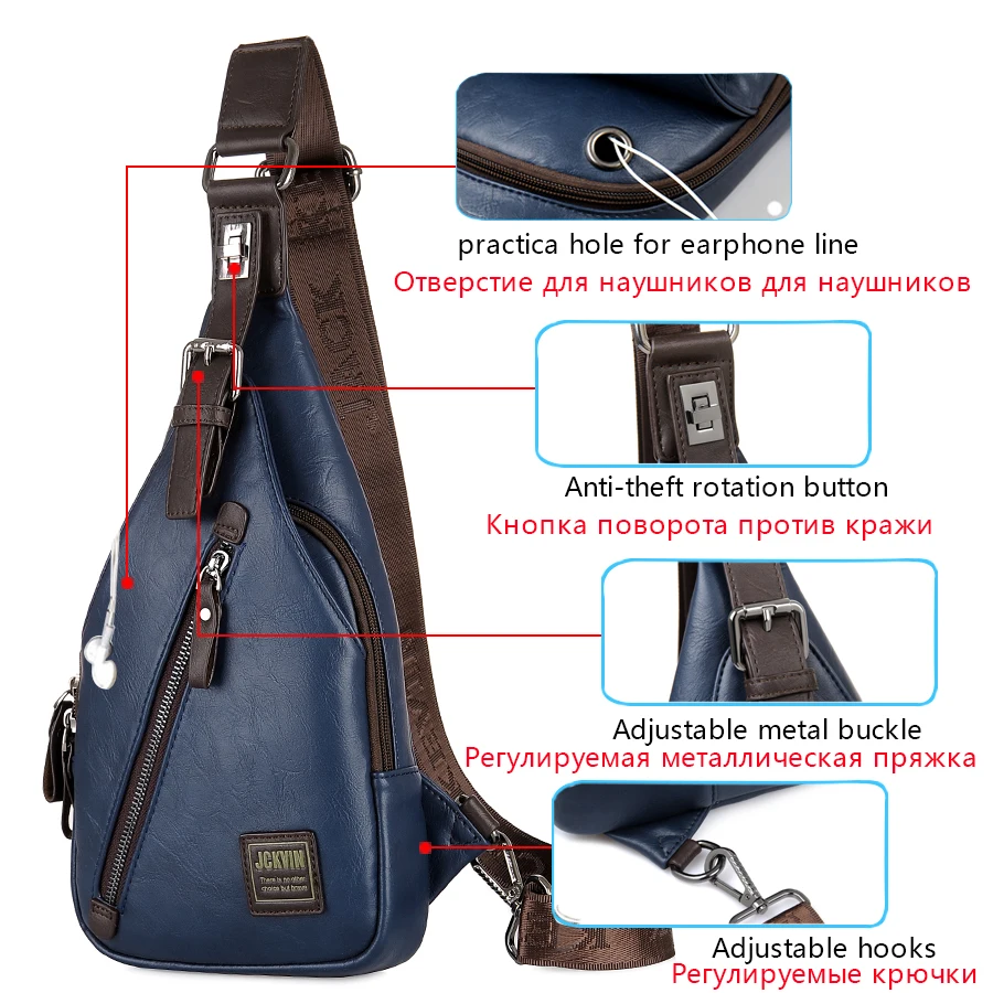 Jackkevin Mannen Mode Crossbody Tas Theftproof Draaibare Knop Open Lederen Borst Tassen Mannen Schoudertassen Borst Taille Verpakking