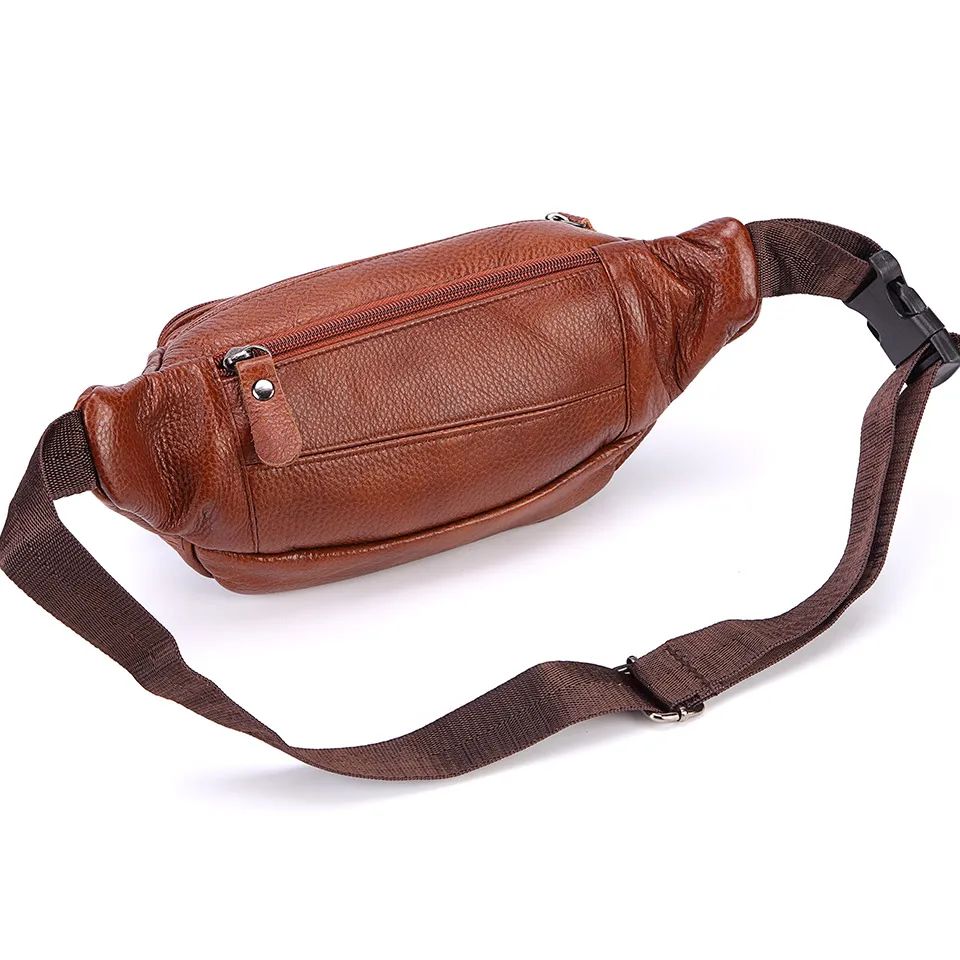 New 2019 Genuine Leather Waist Packs Fanny Pack Belt Bag Phone Pouch Bags Travel Waist Pack Male Small Waist Bag Leather Pouch