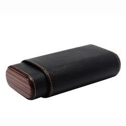 Genuine Leather Ebony Bottom 3 CT Cigar Case Travel Carry Cigars Storage Case Wooden Lining Leather Cigar Case Box Cool Gadgets