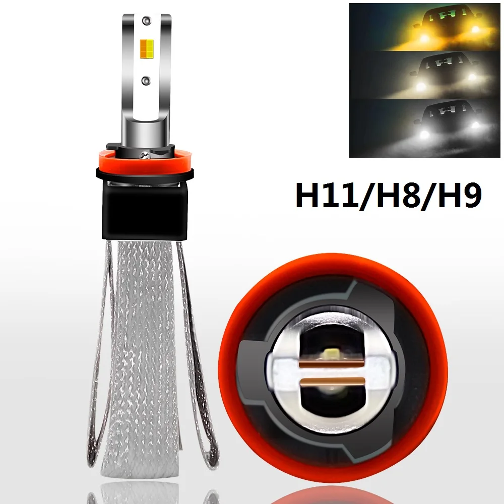 PAMPSEE T9 3000K 4300K 6000K 3 Color H11 H4 Led Car Lights H8 H9 H7 9005 9006 Headlight Bulbs 12V 9600LM H1 HB3 HB4 Fog Light