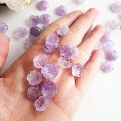5pc Carved Real Stone Flower Natural Quartz Loose Beads Purple Crystal Bead Accessories For Jewelry Making DIY Findings DYL0037
