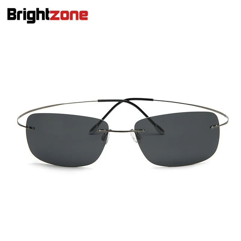 100% Titanium Rimless Rectangle Sunglasses Super Light Brand Designer Hingeless Gafas Men Polarized Sun Glasses Eyewear