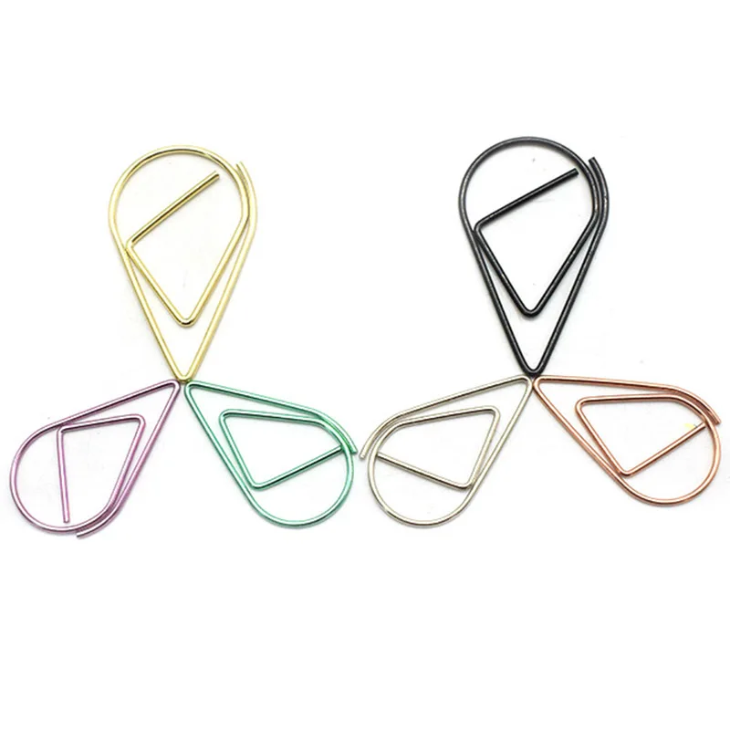 40Pcs 2.5*1.5cm Cute Mini Paper Clips Metal Material Water Drop Shape Golden Silver Black Bookmark Memo Marking Clips Stationery