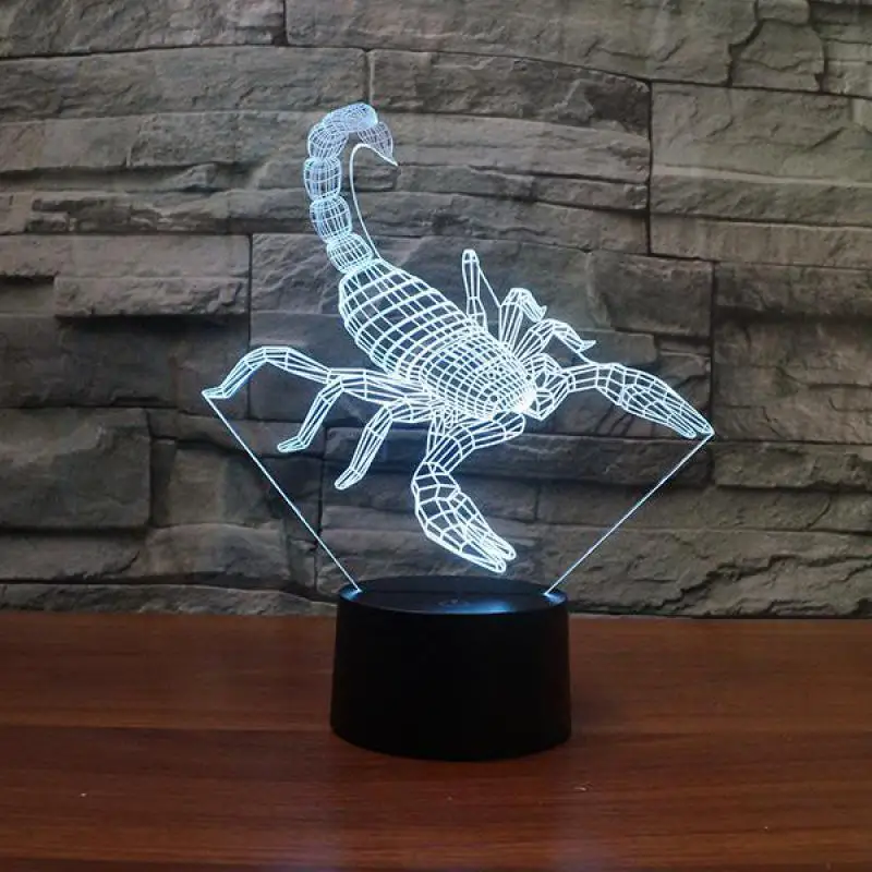 

3d-лампа Scorpion с дистанционным управлением, питанием от USB и аккумулятора, 3d светильник, ночсветильник с изменением 7 цветов, рождественский подарок, детские игрушки