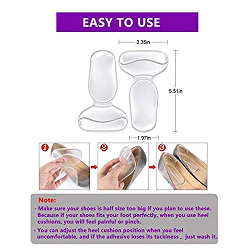 High Heel Cushion Gel Shoe Pads for Too Big Shoes Silicone Anti-Slip Heel Grips Inserts Liners Foot Insoles for Women