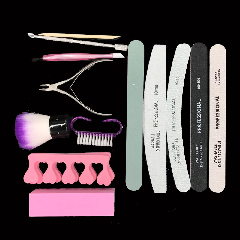 13 Pcs/Set Professional Acrylic Nail Kit Gel Nail Polish Remover Manicure Tools Kits Nail File Buffer Block Cuticle Nipper Tool