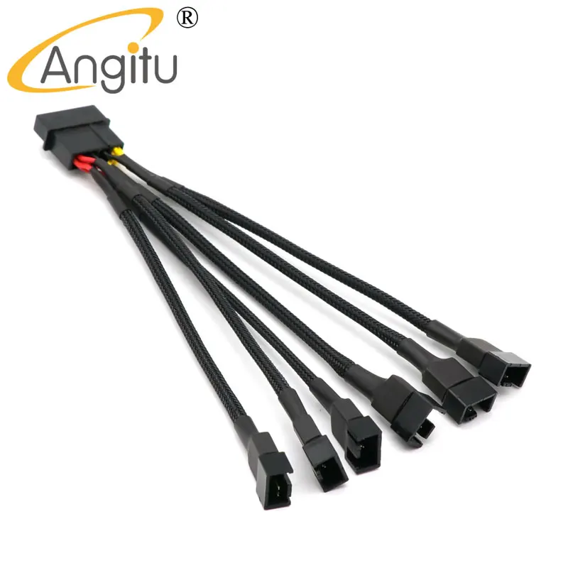 

Angitu Sleeved 6Ports Molex to 4Pin PWM Fan Adapter Cable 2x 5V, 2x 7V, 2x 12V-1007 22awg