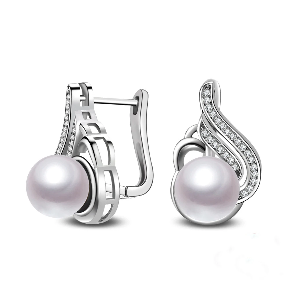 Trendy Natural Glossy Freshwater Pearl Stud Earrings For Women 925 Silver Needle Elegant Fine Jewelry Brincos Wedding Earrings
