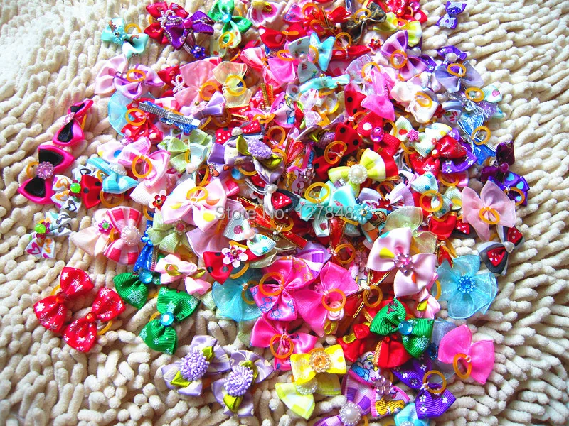 New Mix Designs Rhinestone Pearls Style dog bows pet hair bows dog hair accessories grooming products Cute Gift 100pcs/lot