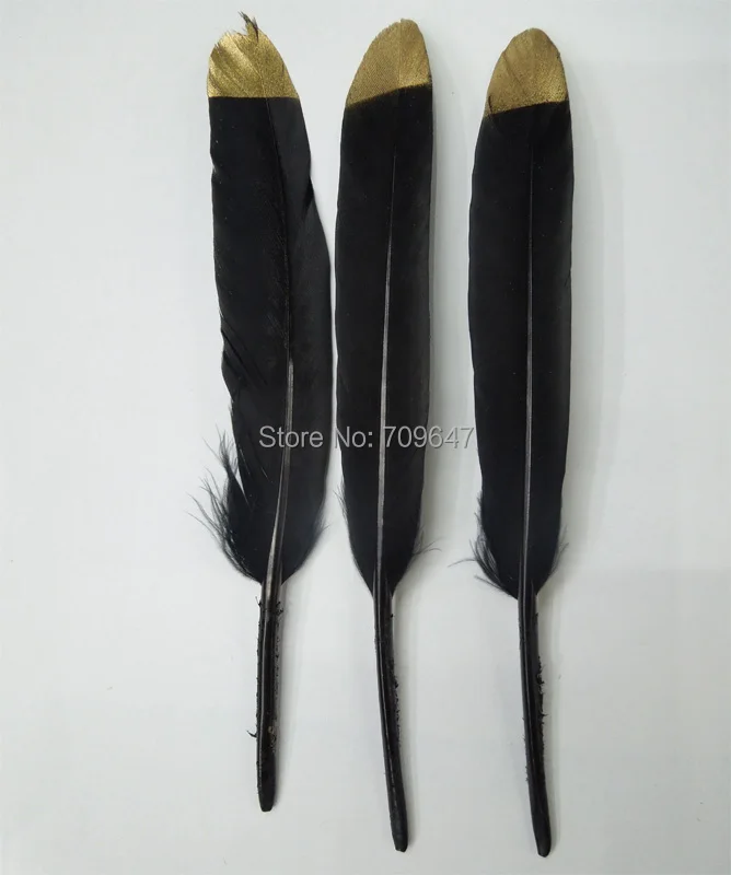 Black Feather!Bronze DIPPED black feathers, Bronze tip hand painted small real duck feathers loose 9-15cm long, 50pcs/lot