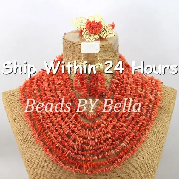 Marvelous 10 Layers Pink Coral Beads Jewelry Set African Wedding Bridal Jewelry Set Wedding Gift Set New Free Shipping ABC650