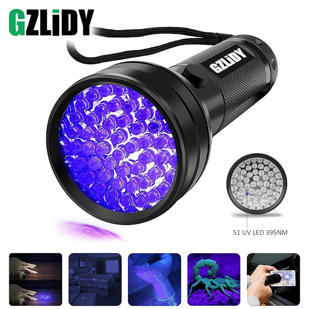 Uv Led Flashlight 51 Leds 395nm Ultra Violet Torch Light Lamp Blacklight Detector for Dog Urine Pet Stains and Bed Bug