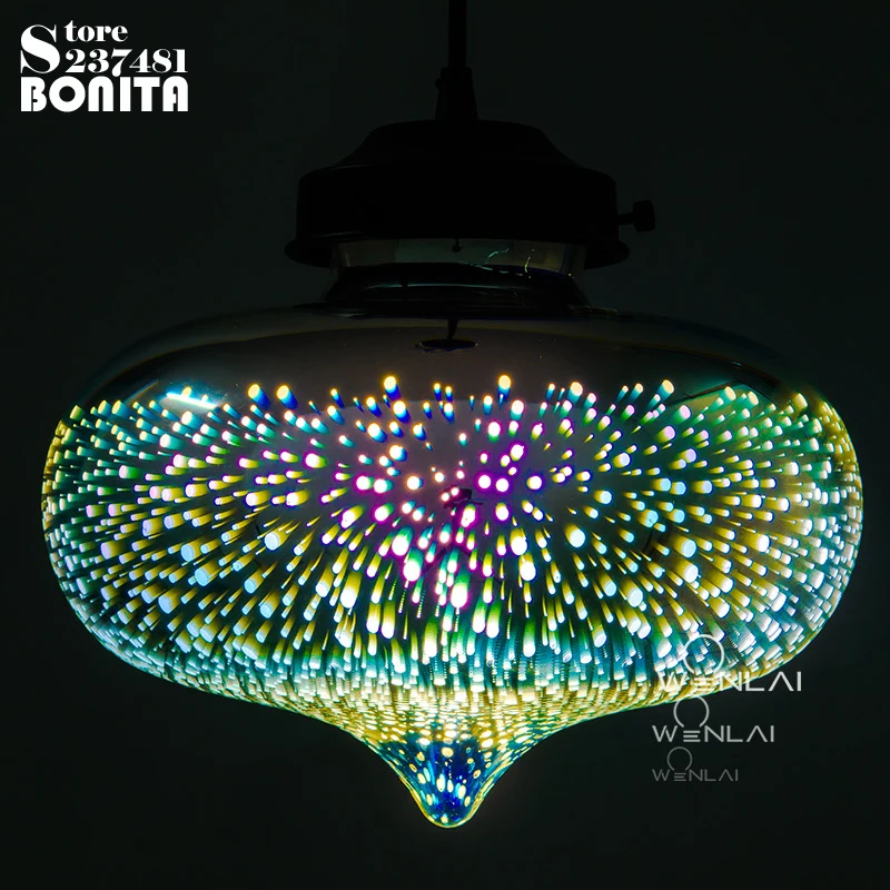 3D Glass Cord Pendant Lamp  for Restaurant Office Bedroom Laser Starry Sky Light and Shadow Designer Chandelier Ambient Decor