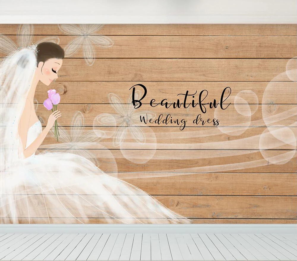 Custom wallpaper Hand painted Wedding dress background wall