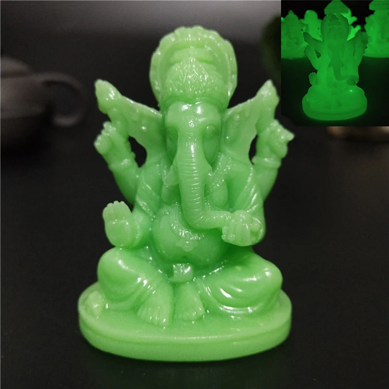 Glowing In Dark Ganesha Buddha Statue Man-made Jade Stone Ornaments Elephant God Sculpture For Home Garden Flowerpot Decoration