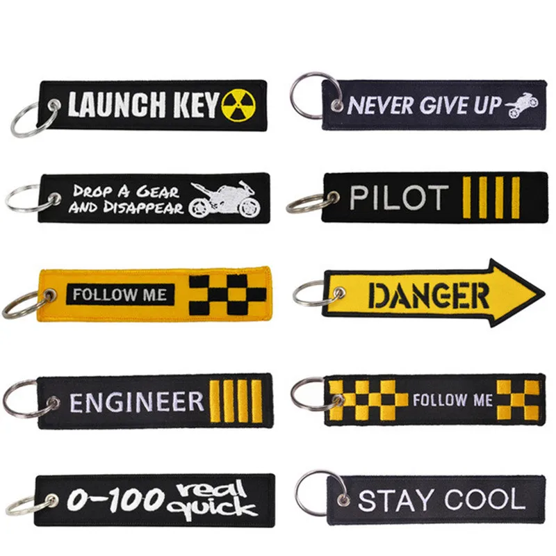 REMOVE BEFORE FLIGHT Novelty Keychain Launch Buckles Key Chain for Motorcycles and Cars Key Tag New Embroidery Key Fobs