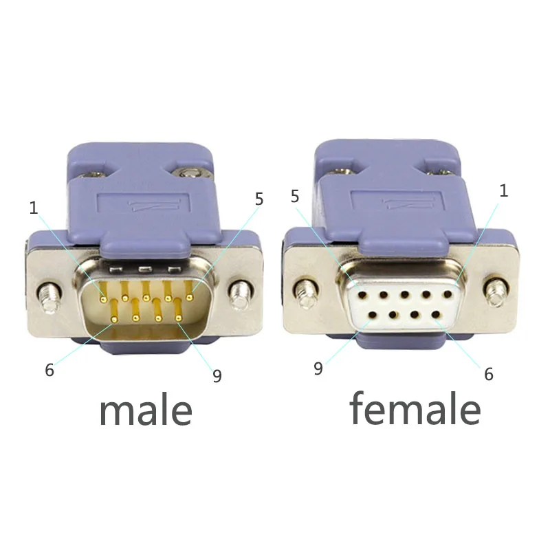 Conector chapado en oro DB9 d-sub 3U, macho/hembra sólido, tipo D RS232 COM, puerto de enchufe de 9 pines, con carcasa de plástico ABS